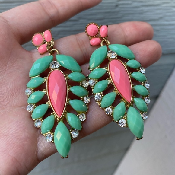 Teal and pink dangling earrings - Picture 4 of 4